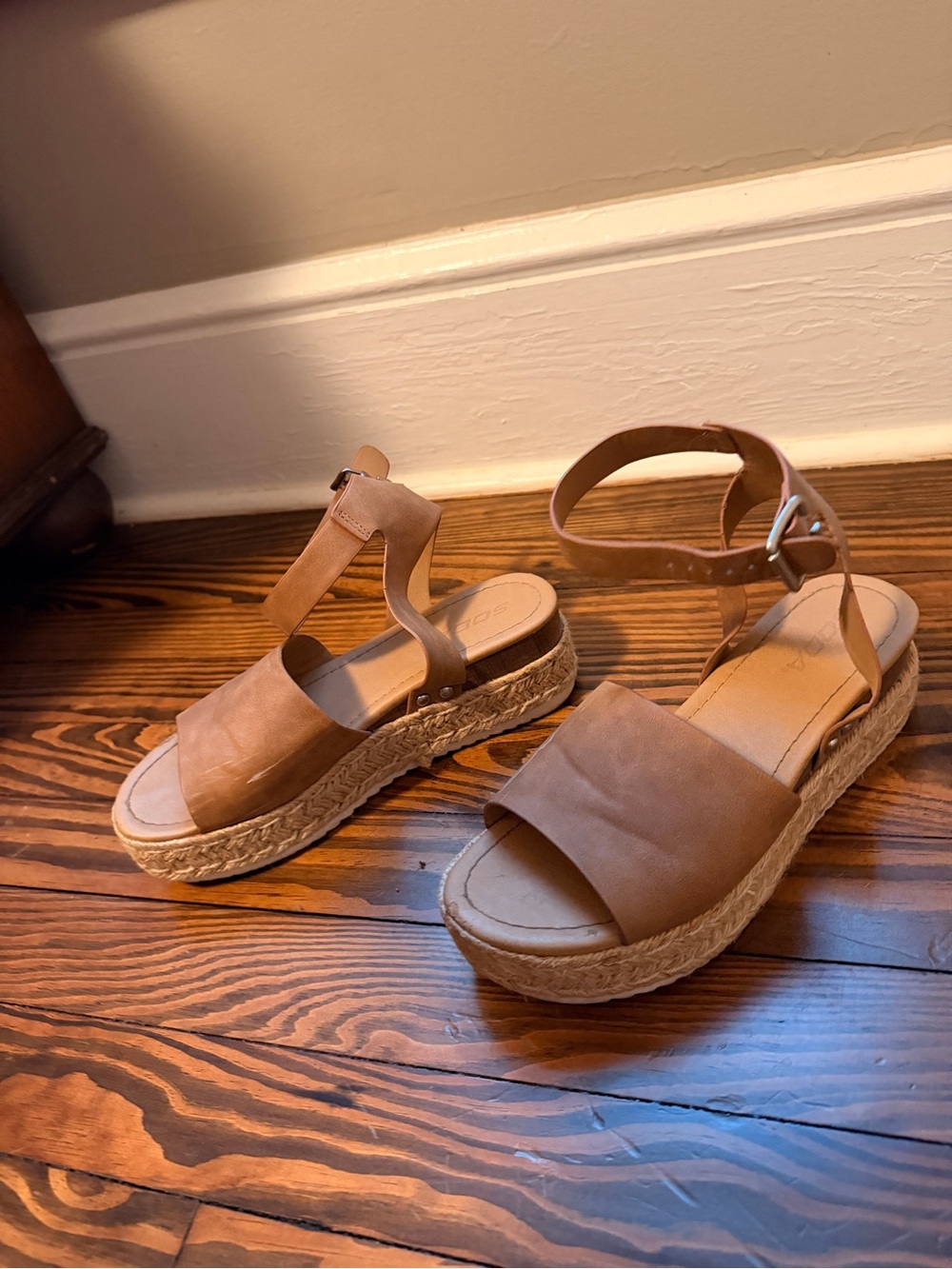 Soda Tan Espadrille Platform Sandals with Ankle Strap